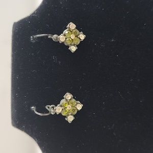 Vintage Green and White Sone Costume Earrings